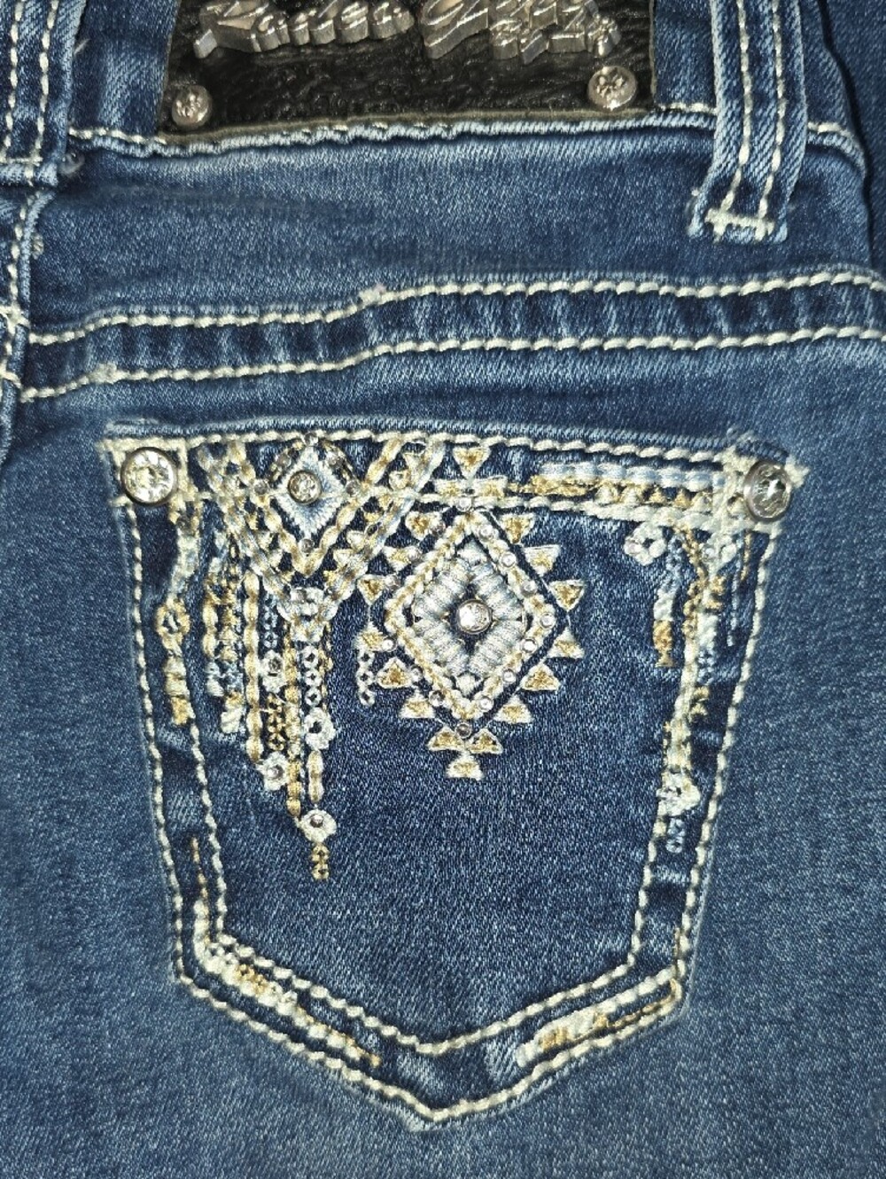 Girls Dark Blue Flared Denim Jeans - Picture 7 of 9